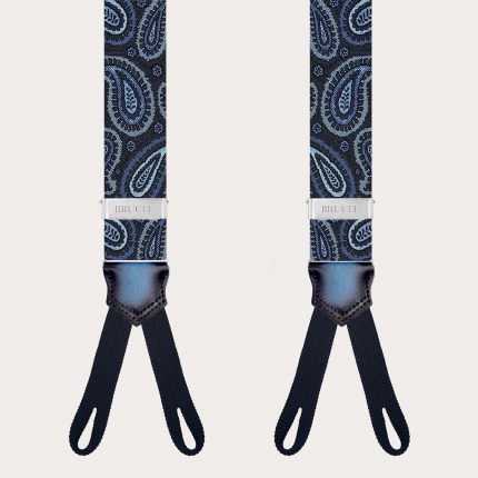 Bretelle uomo per bottoni in seta paisley blu