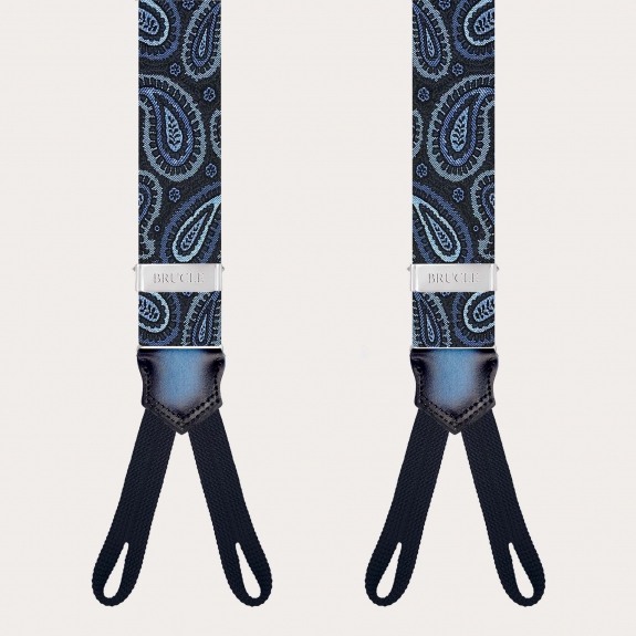 Herren-Hosenträger aus blauer Paisley-Seide für Knöpfe