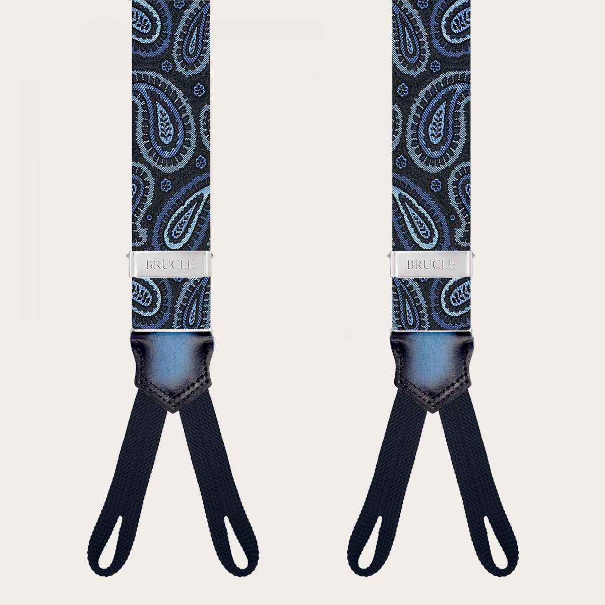 Bretelles homme en soie paisley bleu pour boutons