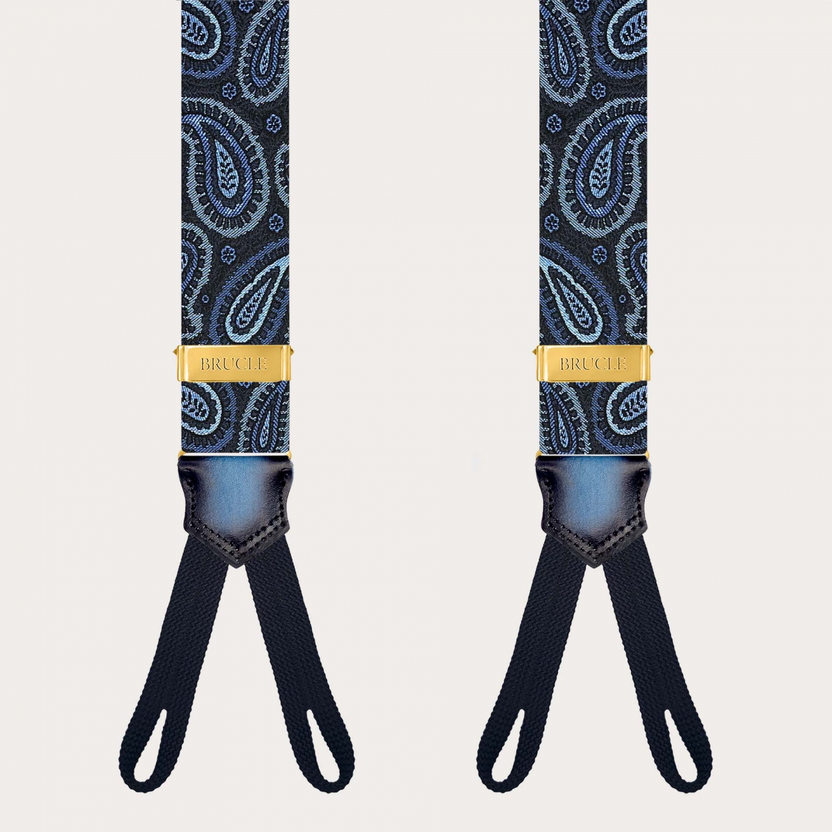 Bretelle paisley blu oro in seta per bottoni