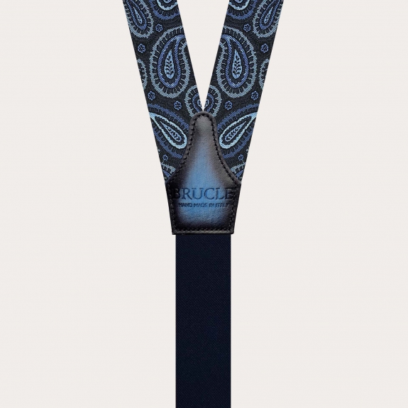 Bretelle paisley blu oro in seta per bottoni