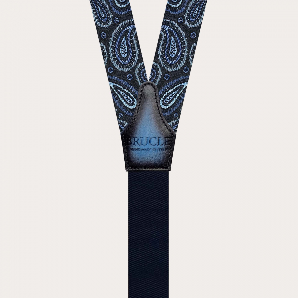 Bretelle paisley blu oro in seta per bottoni