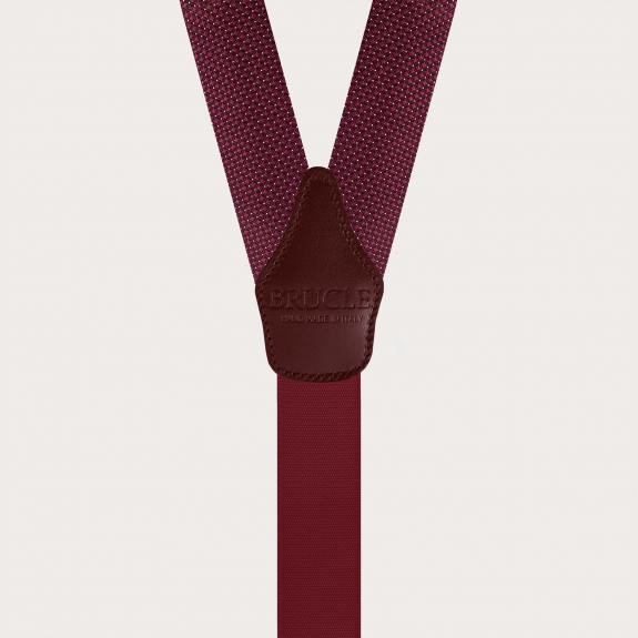Gold silk suspenders for buttons with burgundy pin-dot loops