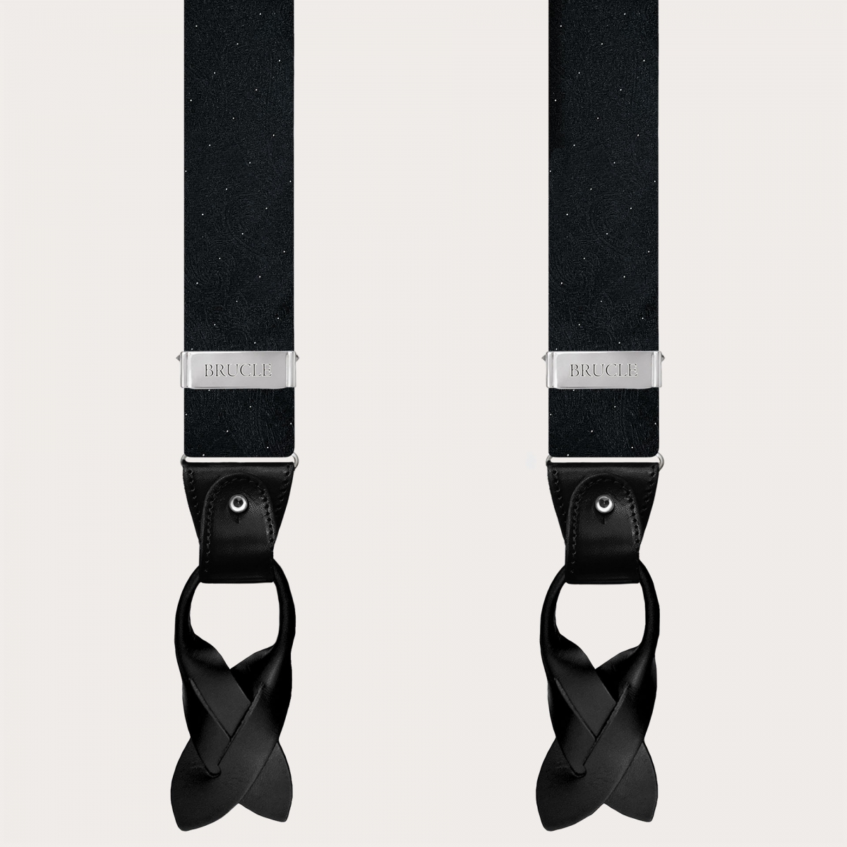 Black and Gold Tone-on-Tone Paisley Silk Suspenders