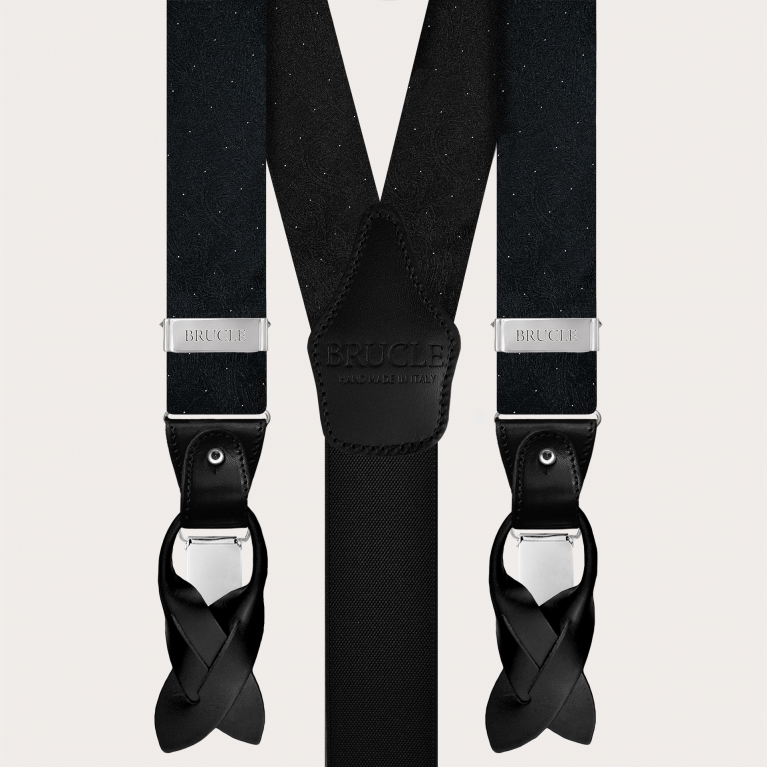 Black and Gold Tone-on-Tone Paisley Silk Suspenders