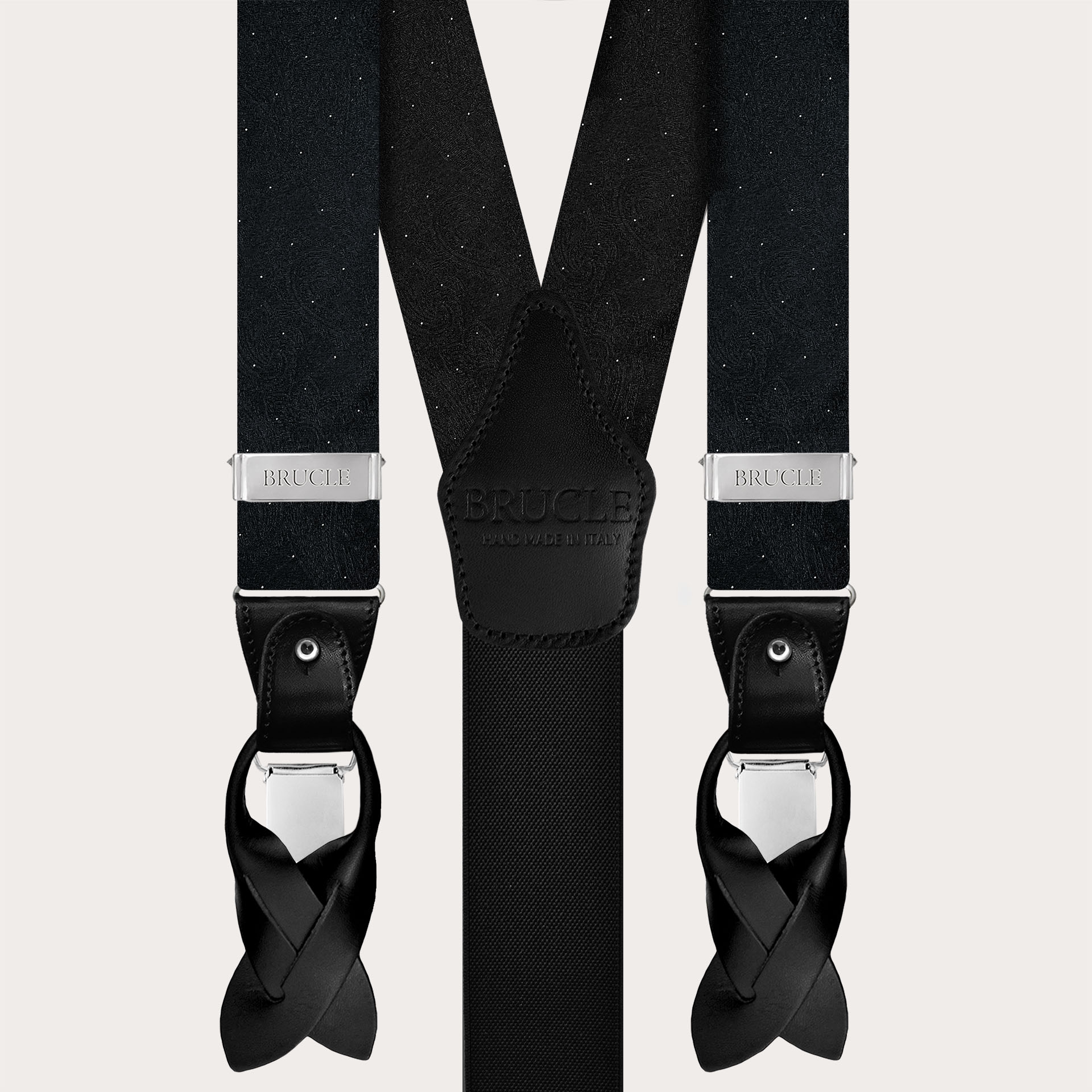 Black and Gold Tone-on-Tone Paisley Silk Suspenders