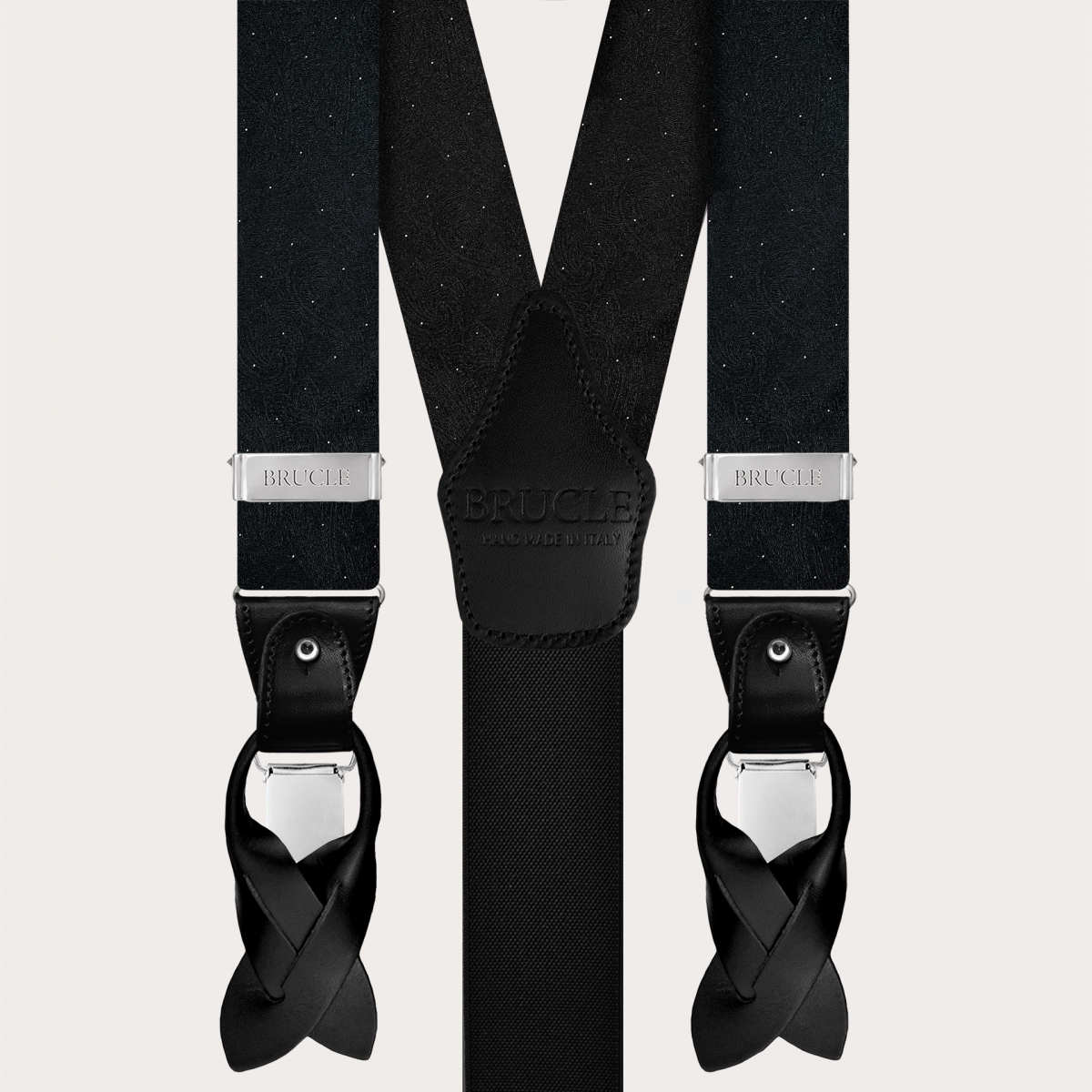 Black and Gold Tone-on-Tone Paisley Silk Suspenders