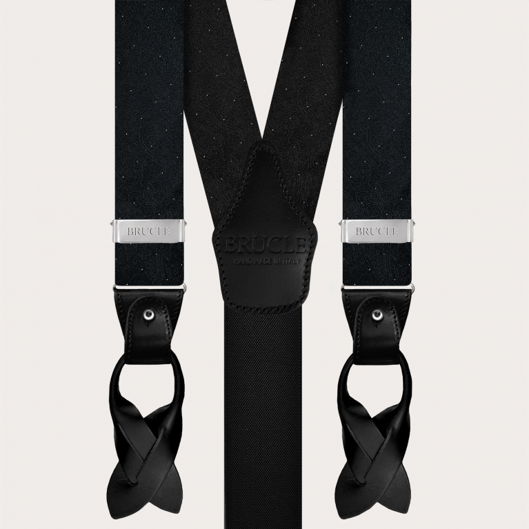 Black and Gold Tone-on-Tone Paisley Silk Suspenders