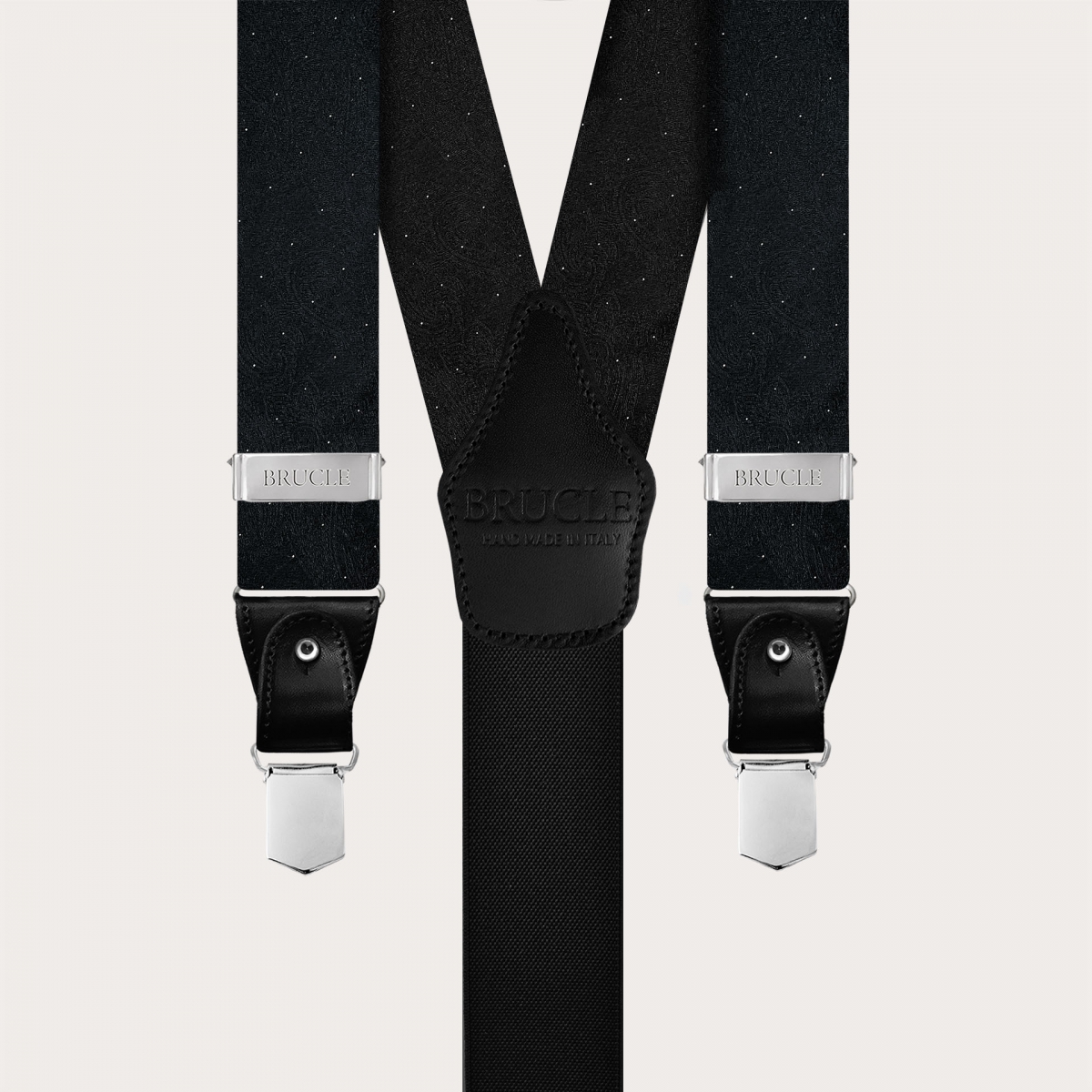 Black and Gold Tone-on-Tone Paisley Silk Suspenders