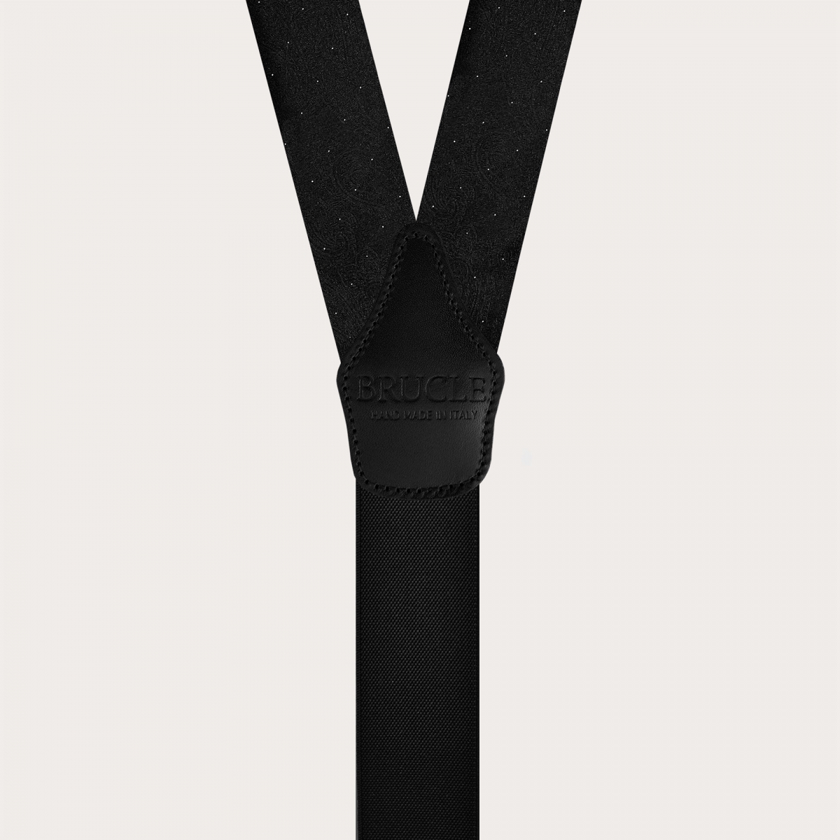 Bretelles noir et or en soie paisley ton sur ton