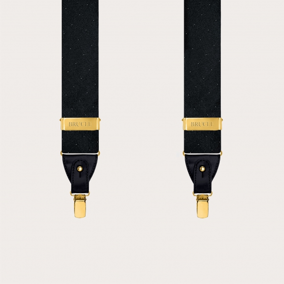Men’s Black and Gold Paisley Suspenders with Clips or Buttons