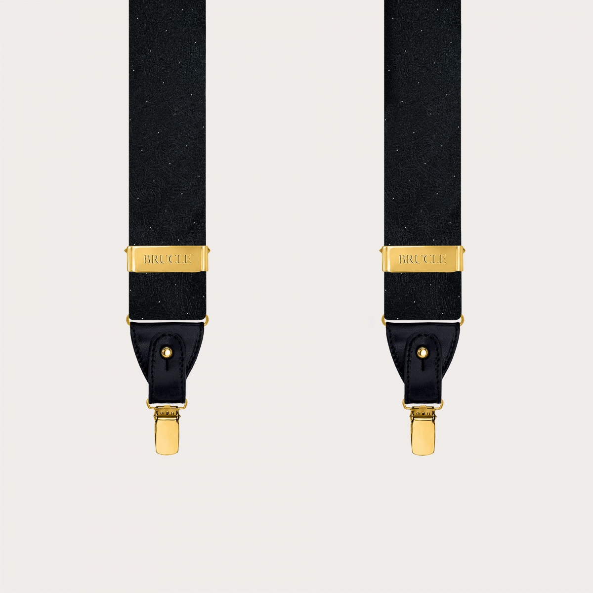 Men’s Black and Gold Paisley Suspenders with Clips or Buttons