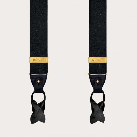 Men’s Black and Gold Paisley Suspenders with Clips or Buttons