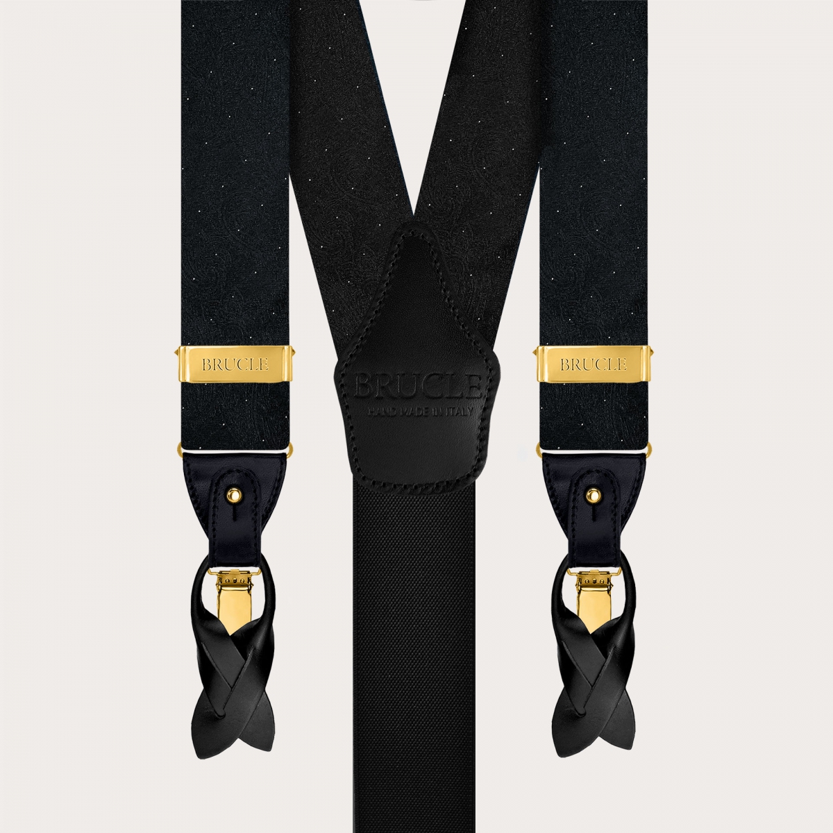 Tirantes hombre paisley negro y oro con clips o botones