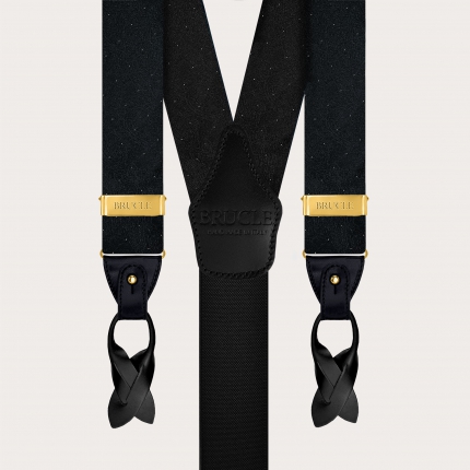 Men’s Black and Gold Paisley Suspenders with Clips or Buttons