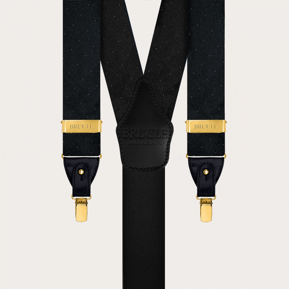 Tirantes hombre paisley negro y oro con clips o botones