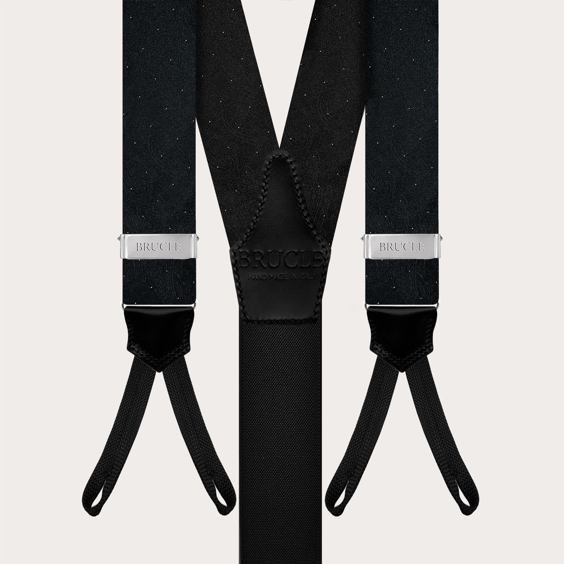 Men’s black tone-on-tone paisley suspenders