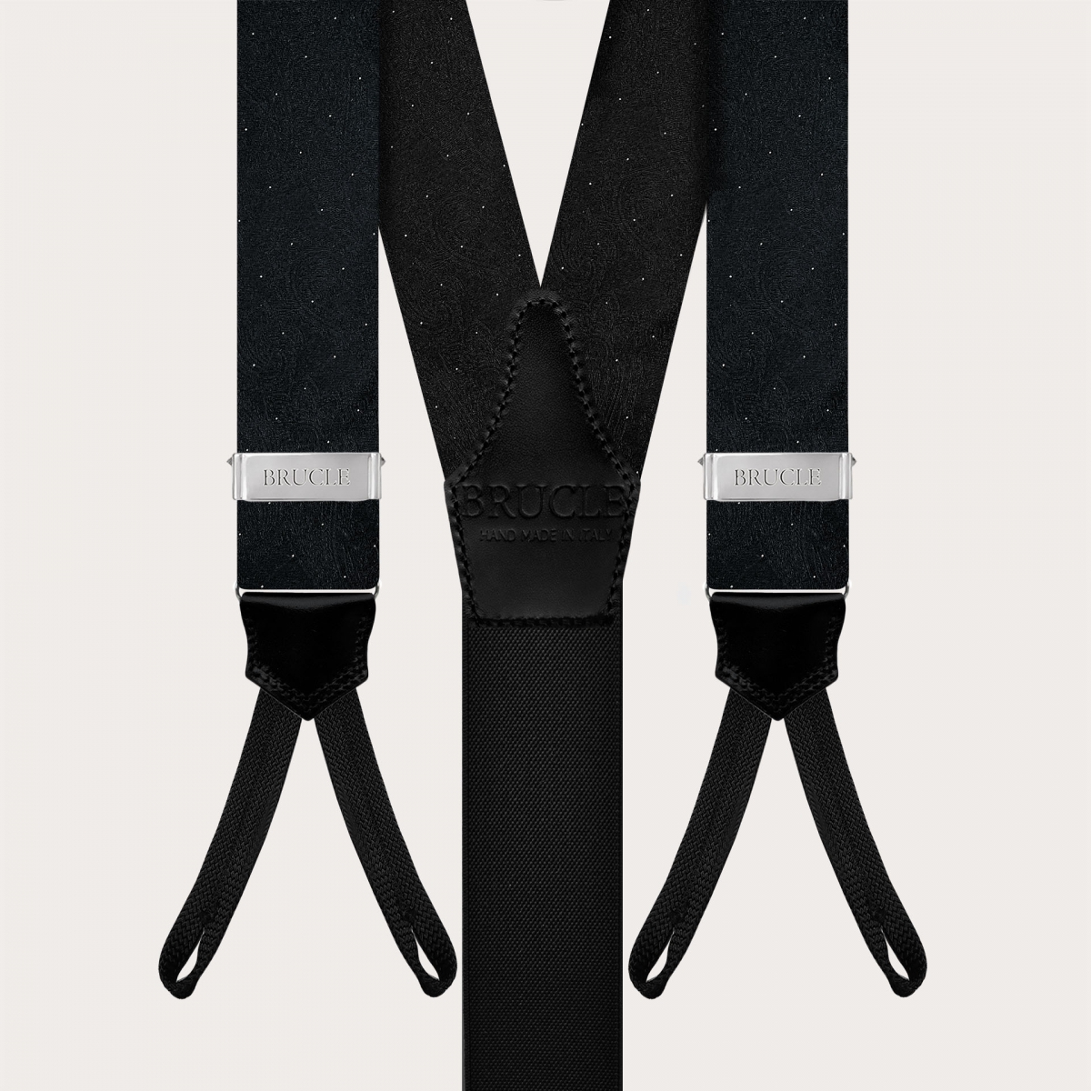 Men’s black tone-on-tone paisley suspenders