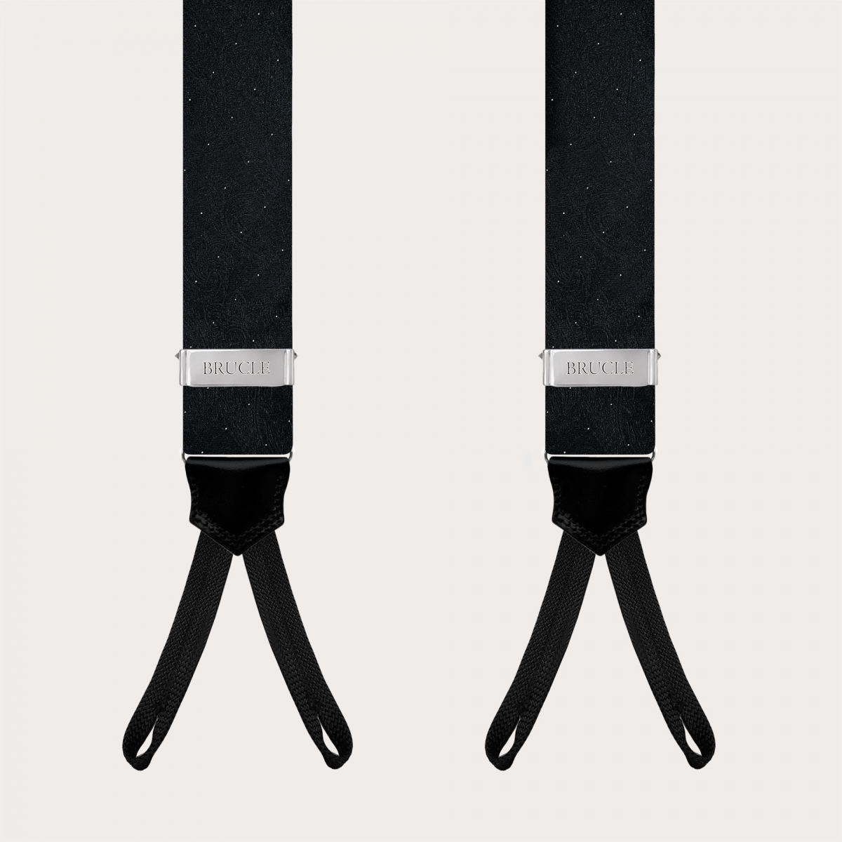 Men’s black tone-on-tone paisley suspenders