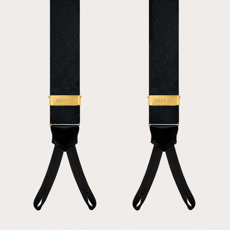 Black and gold paisley silk ceremony suspenders for buttons