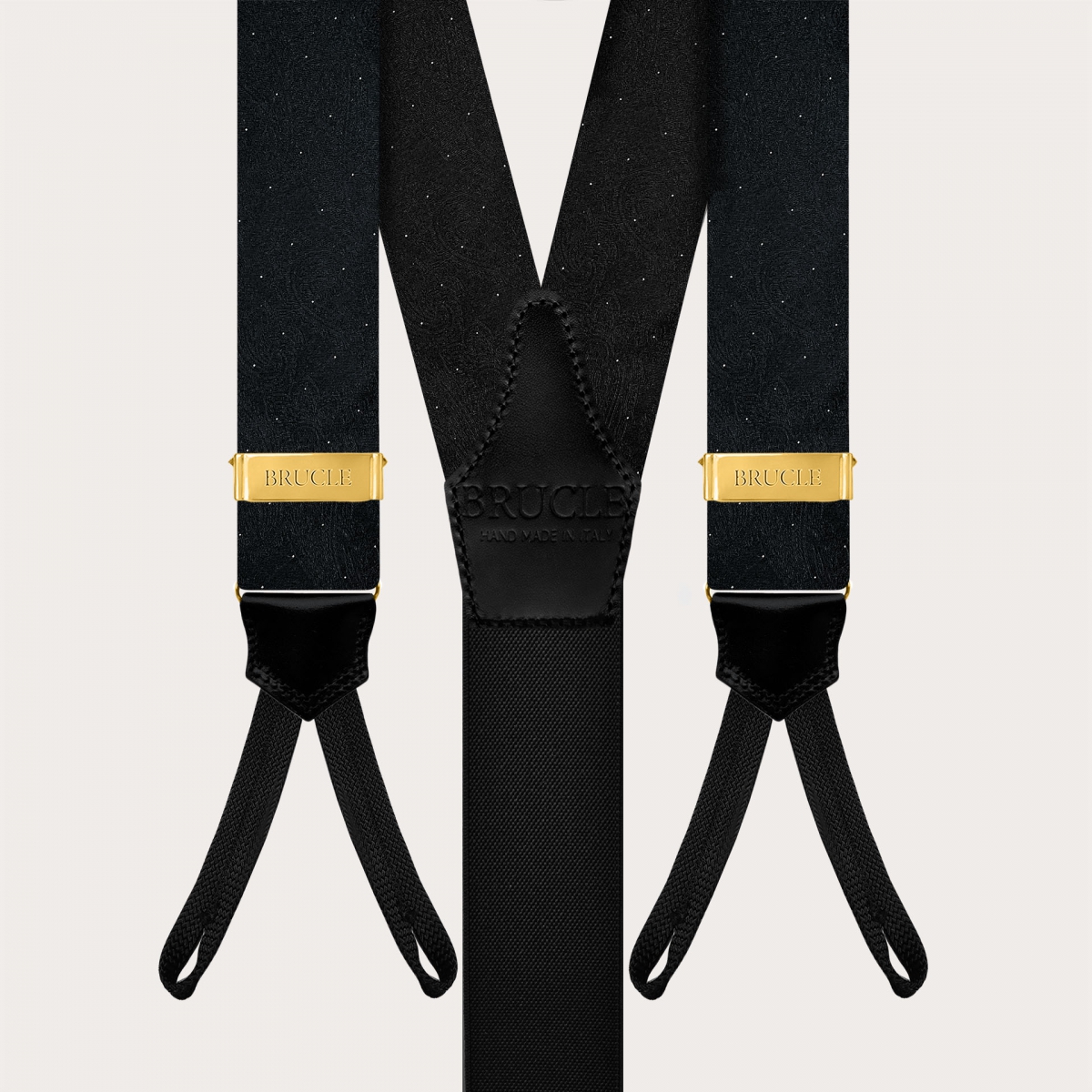 Black and gold paisley silk ceremony suspenders for buttons