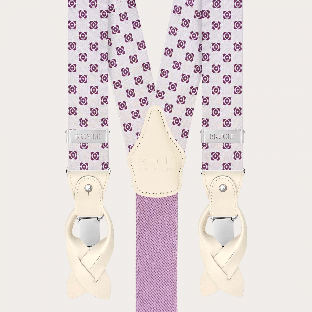 Weiße Herrenhosenträger mit fuchsiafarbenem Jacquard-Seidenmuster