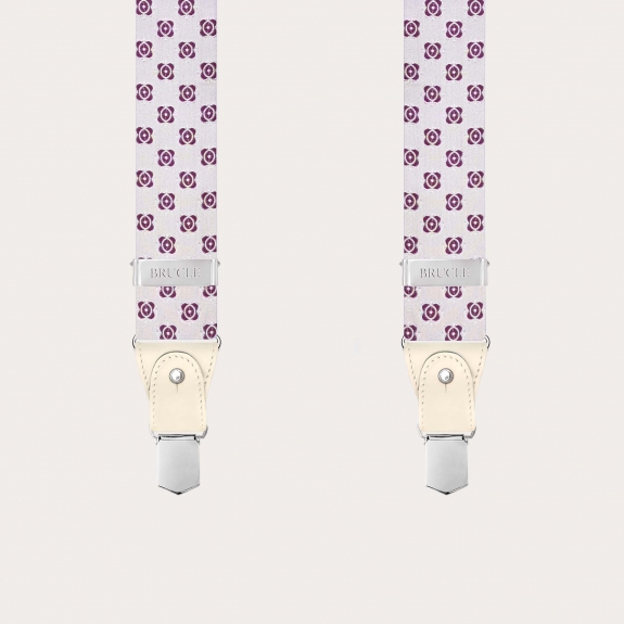 Tirantes de hombre blancos con motivo fucsia en seda jacquard