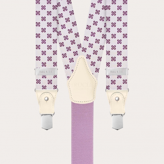 Weiße Herrenhosenträger mit fuchsiafarbenem Jacquard-Seidenmuster