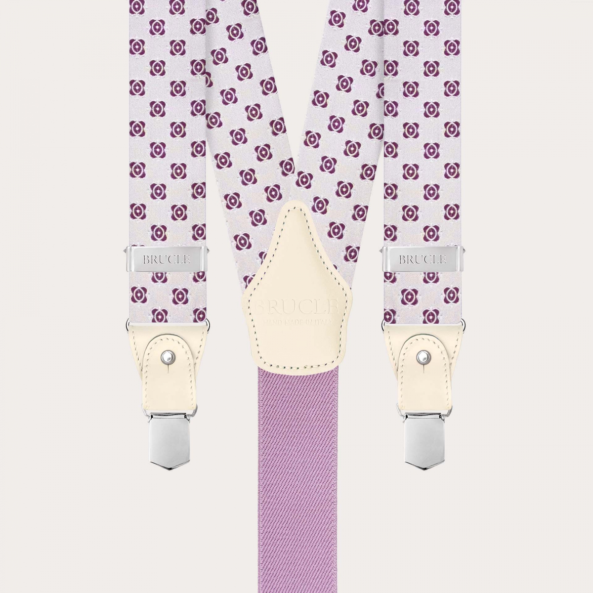 Tirantes de hombre blancos con motivo fucsia en seda jacquard