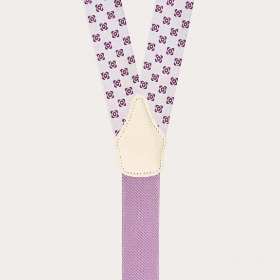 Bretelle uomo bianche con motivo fucsia in seta jacquard