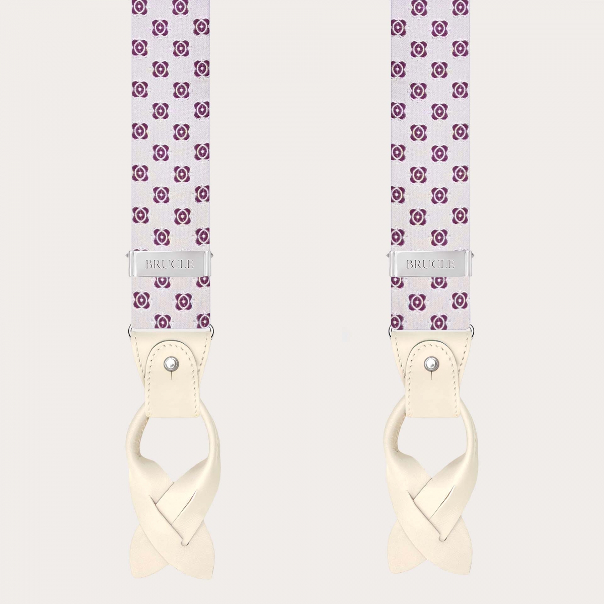 Bretelles homme blanches à motif fuchsia en soie jacquard