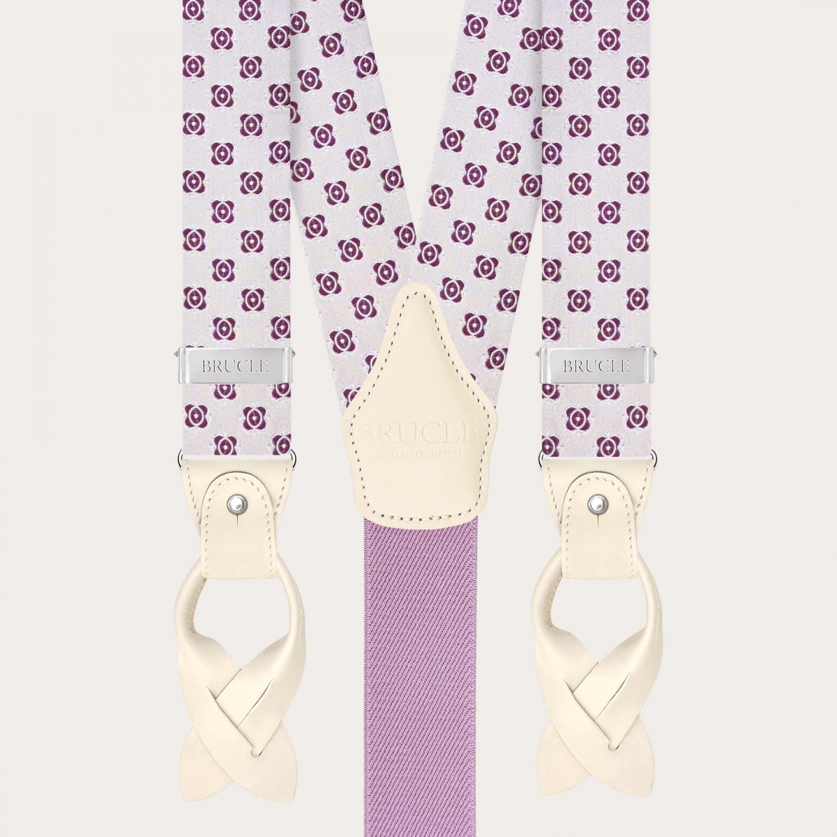 Bretelle uomo bianche con motivo fucsia in seta jacquard