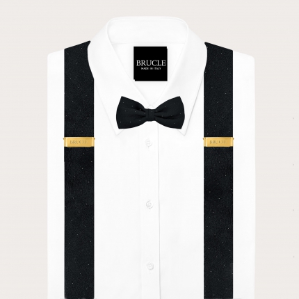 Coordinated set of button suspenders and black paisley bow tie