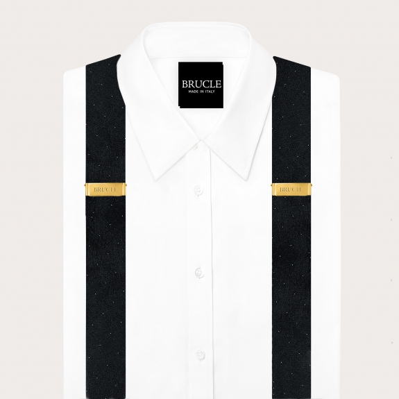 Coordinated set of button suspenders and black paisley bow tie