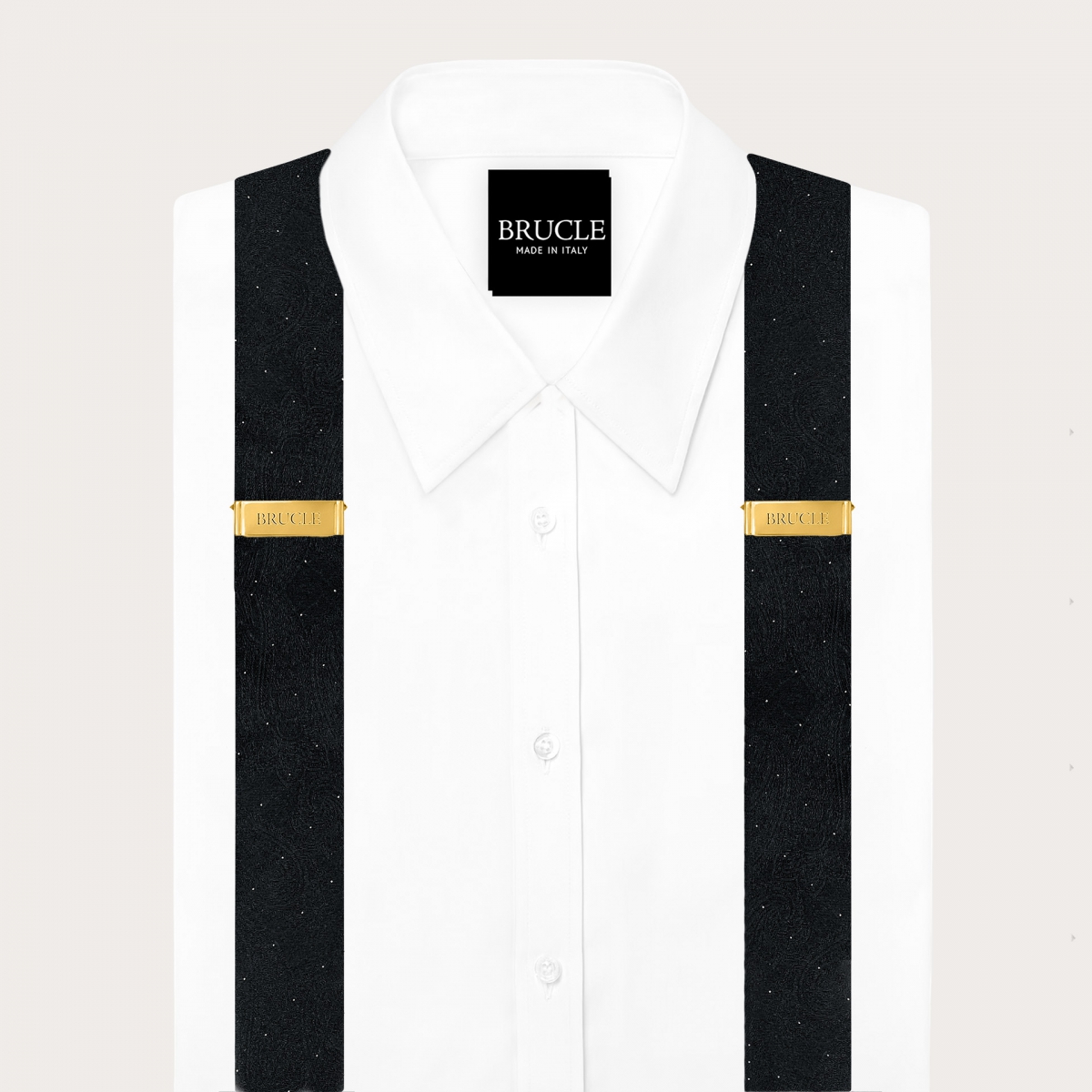 Ensemble coordonné de bretelles à boutons et nœud papillon noir à motif paisley