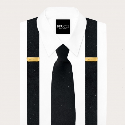 Set with gold-clip suspenders and 8 cm silk tie with tone-on-tone paisley pattern