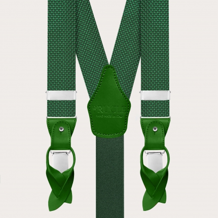 Coordinated green polka dot suspenders and bow tie set