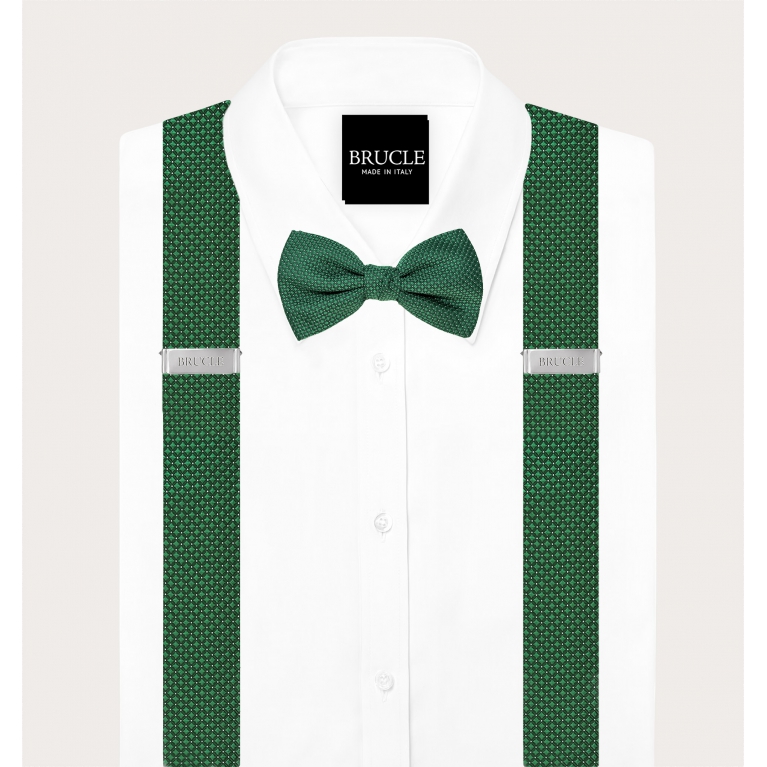 Set coordinato bretelle e papillon verde pois