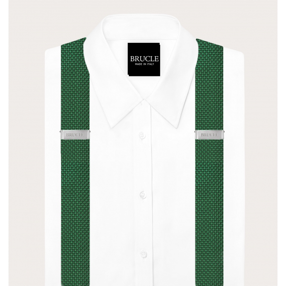 Coordinated green polka dot suspenders and bow tie set