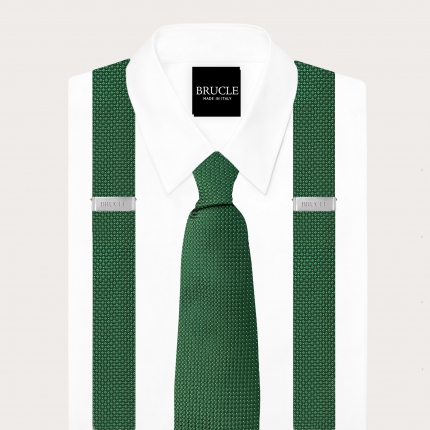 Set coordinado de tirantes y corbata en seda verde con motivo de micro puntos