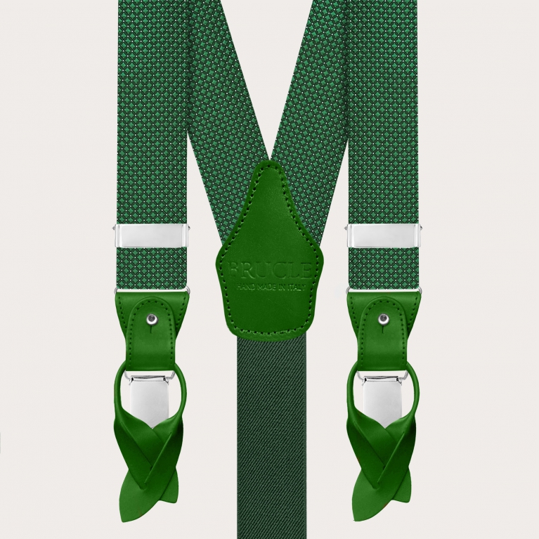 Set aus Hosenträgern und Krawatte aus grüner Seide mit Nadelpunkt-Muster