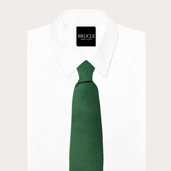 Coordinated set of green pin-dot silk suspenders and tie