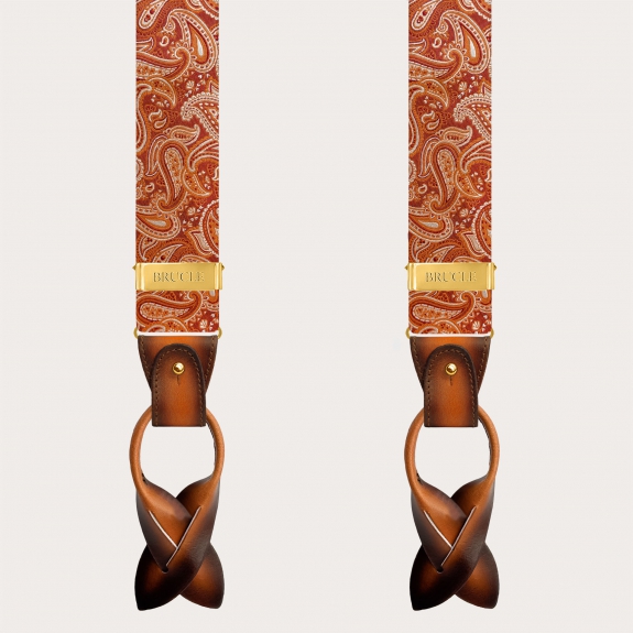 Hosenträger aus marsala-orangefarbener Paisley-Seide mit goldfarbenen Clips
