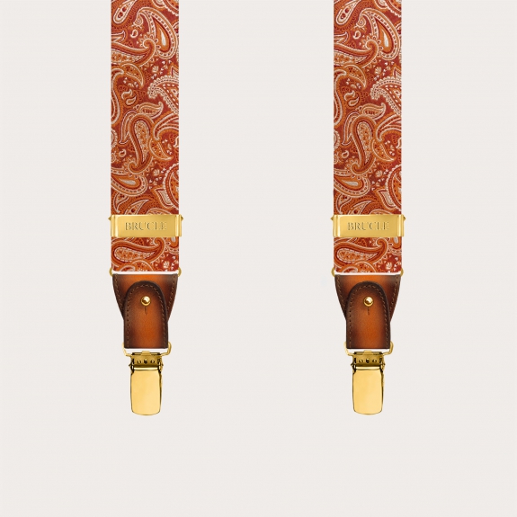 Tirantes en seda paisley naranja marsala con clips dorados