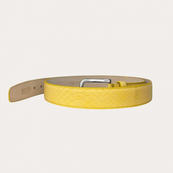 Ceinture Haute Jaune en Véritable Cuir de Python