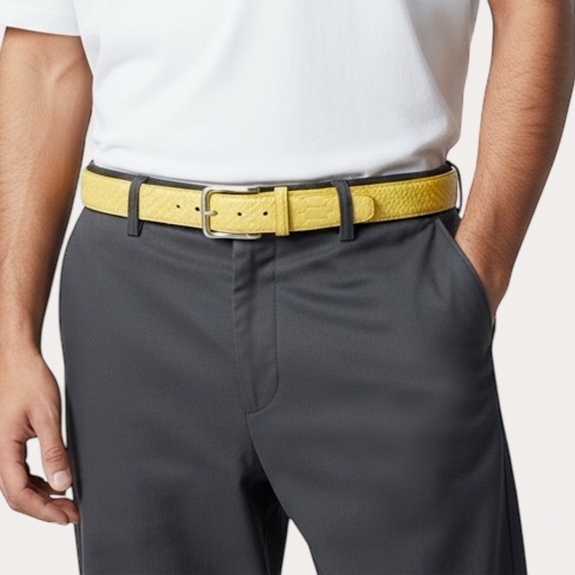 Tall Yellow Belt in Genuine Python Leather