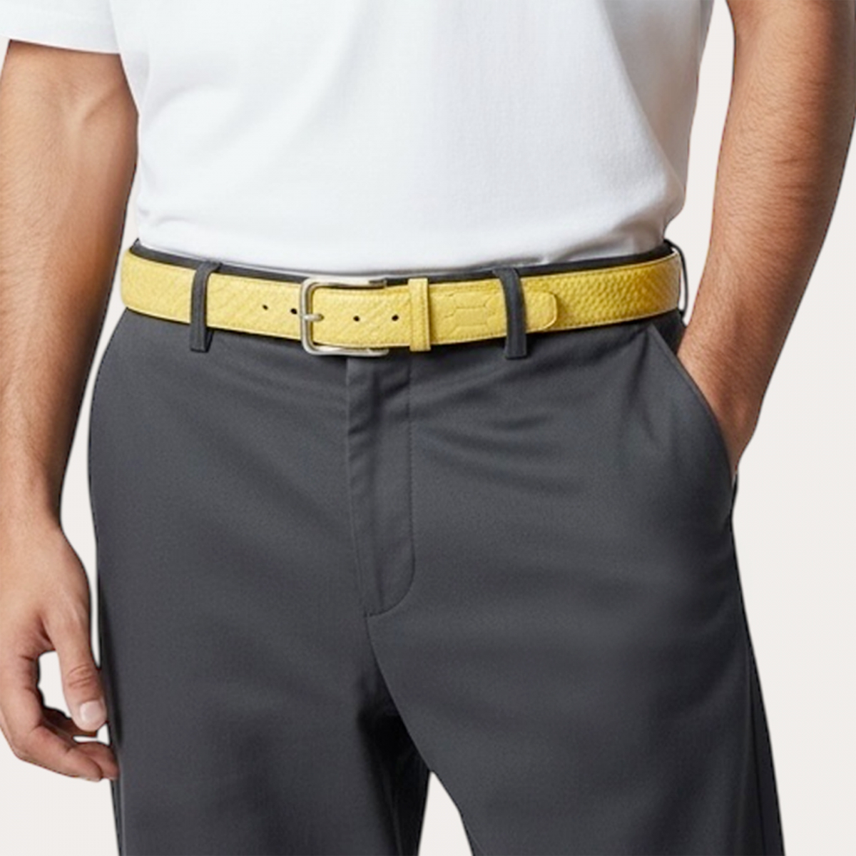 Hoher Gelber Gürtel aus Real Python Leder 4 cm