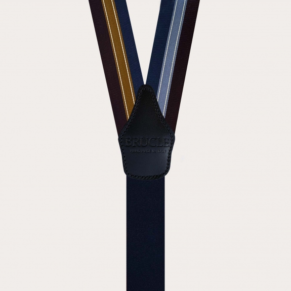 Bretelle in seta regimental blu bordeaux e oro doppio uso