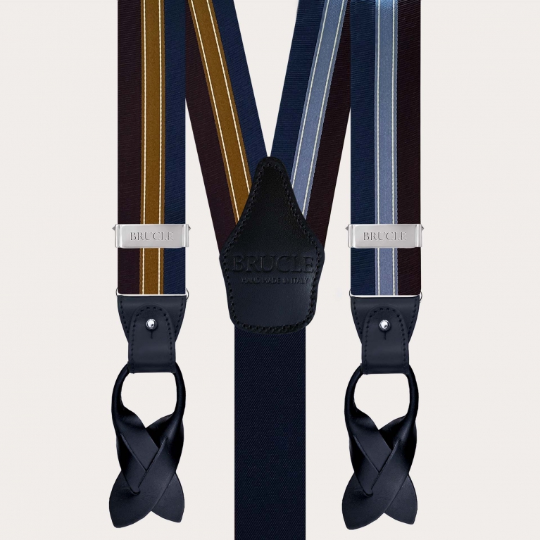 Bretelle in seta regimental blu bordeaux e oro doppio uso