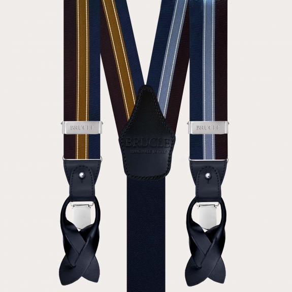 Bretelle in seta regimental blu bordeaux e oro doppio uso